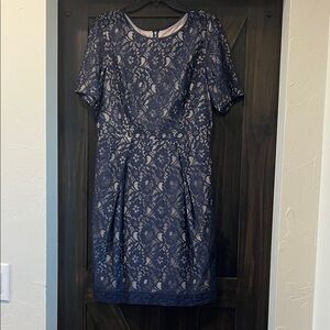 Donna Ricco Navy Lace Midi Sheath Dress